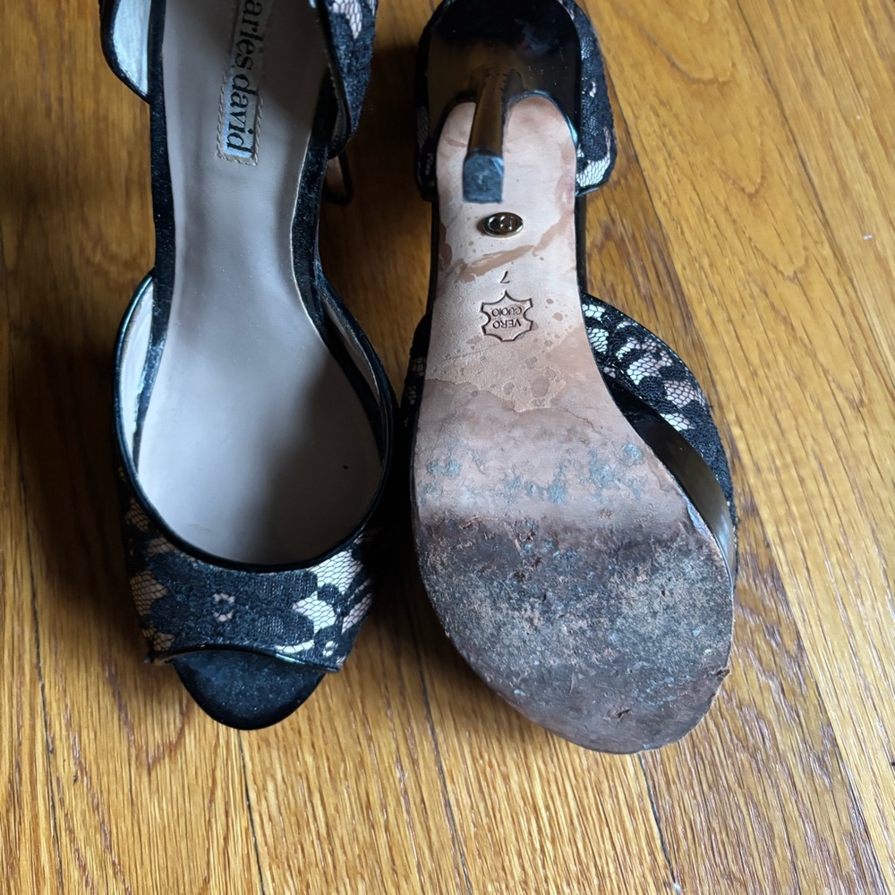 Charles David Black and White Lace Peep-Toe Heels